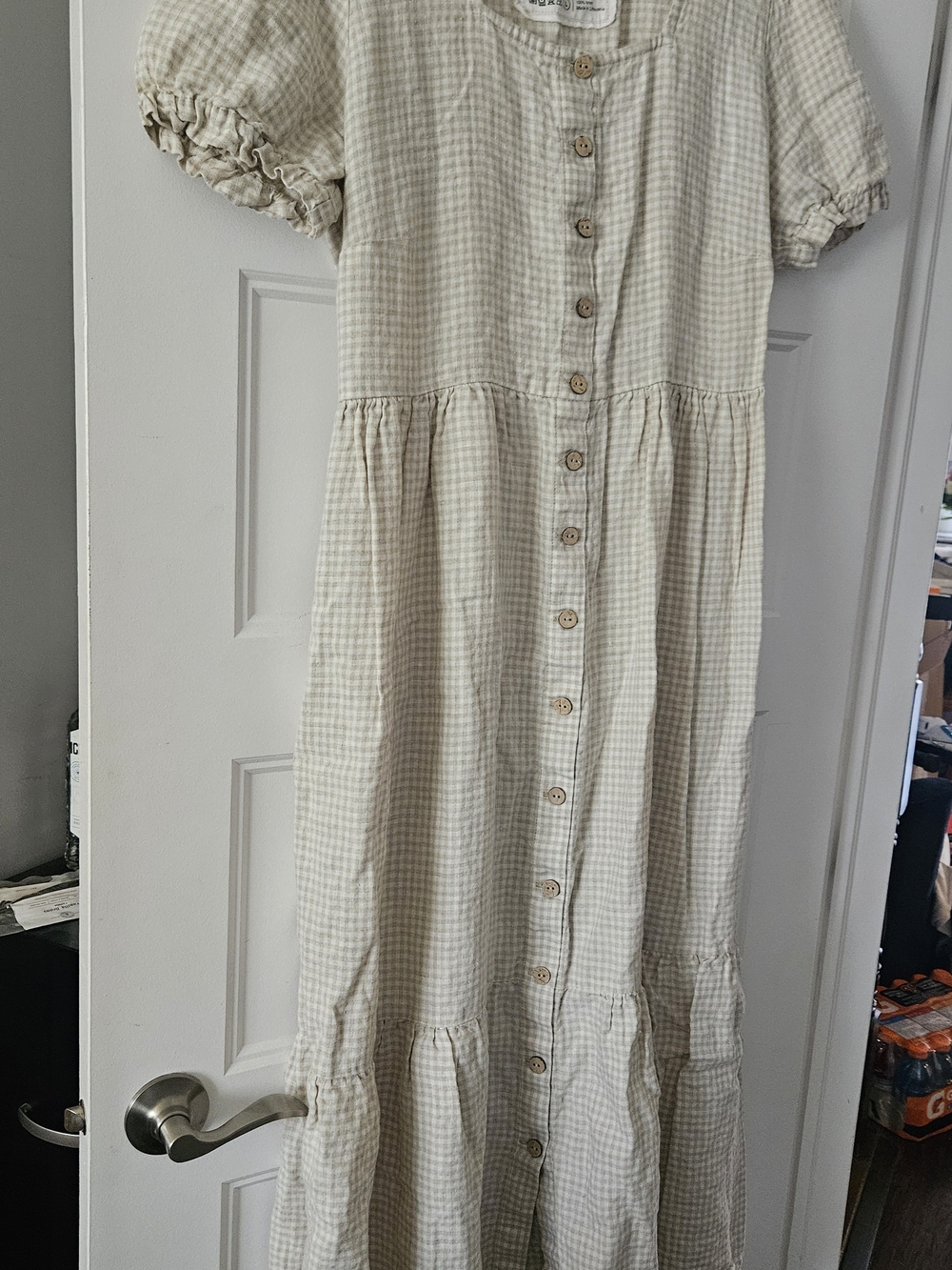 notPERFECTLINEN Cream Gingham Dress Size L - Picture 1 of 3